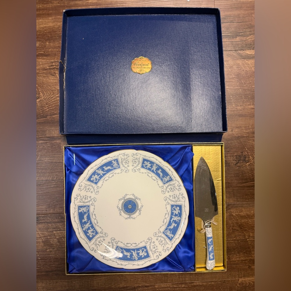 Vintage Coalport Fine English Bone China Revelry Blue Cake Plate and server